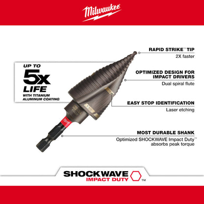 Milwaukee 48-89-9244 SHOCKWAVE Impact Duty #4 3/16 inch - 7/8 inch Step Drill Bit
