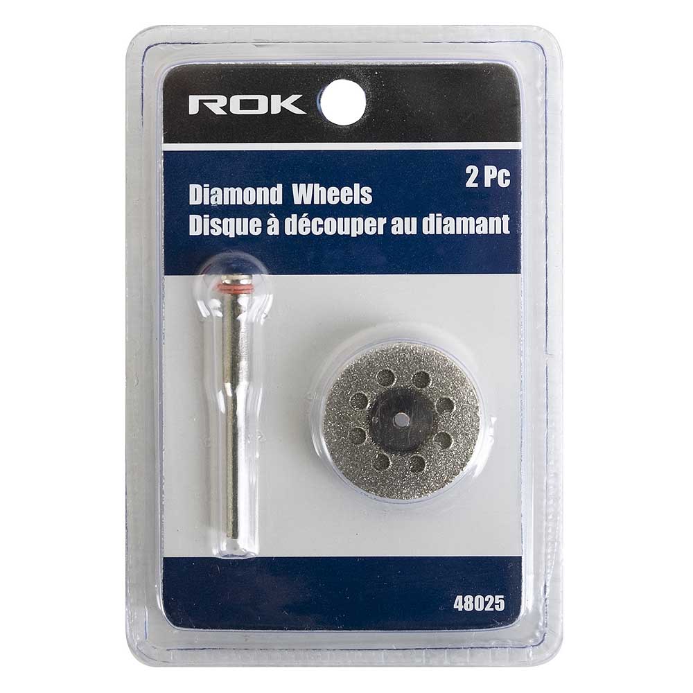 ROK 2pc Diamond Cutting Wheels with 1/8in Shank Mandrel Set