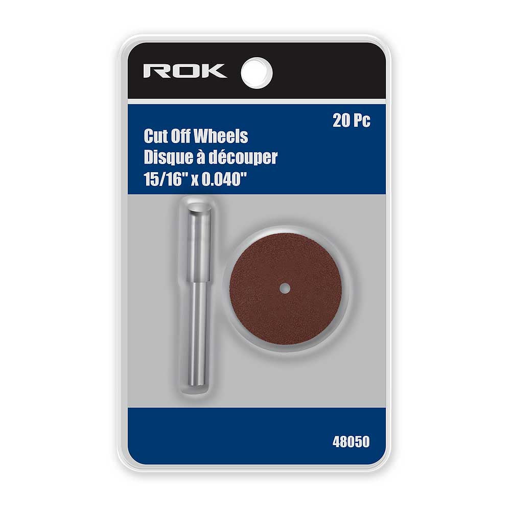 ROK 20pc 15/16in x .040in Cut Off Wheels with 1/8in Shank Mandrel Set