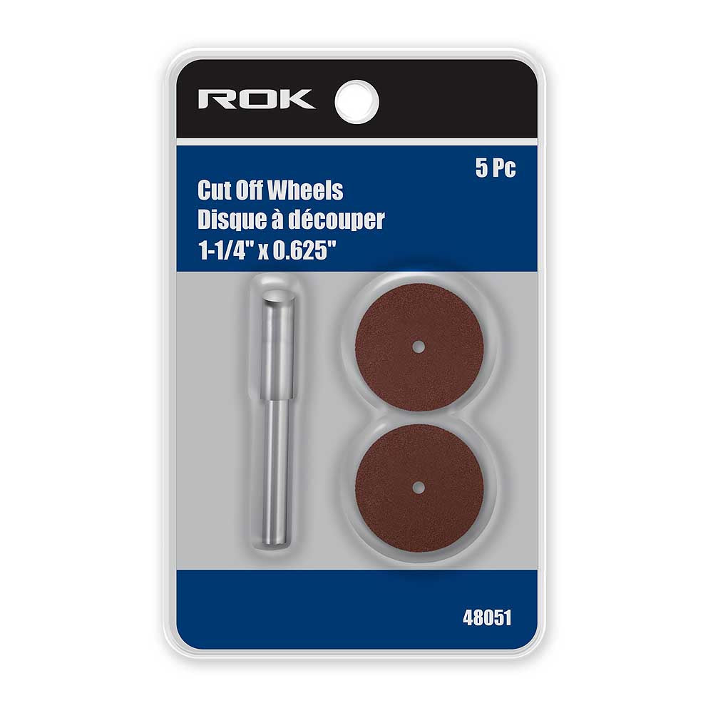 ROK 5pc 1-1/4in x .0625in Cut Off Wheels with 1/8in Shank Mandrel Set