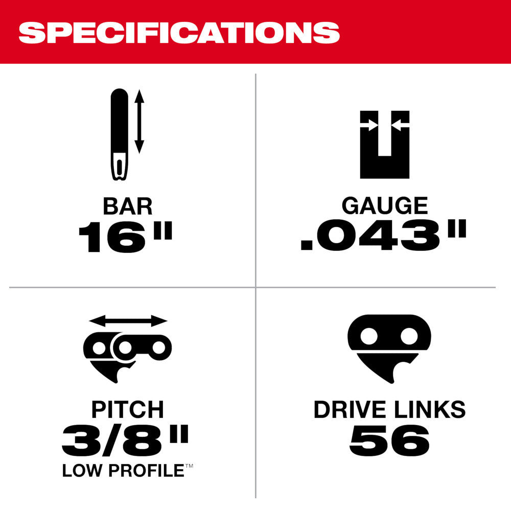 Milwaukee 48-09-3001 16 inch Chainsaw Guide Bar