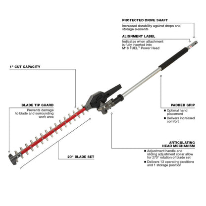 Milwaukee 49-16-2719 M18 FUEL QUIK-LOK Articulating 20 Hedge Trimmer Attachment