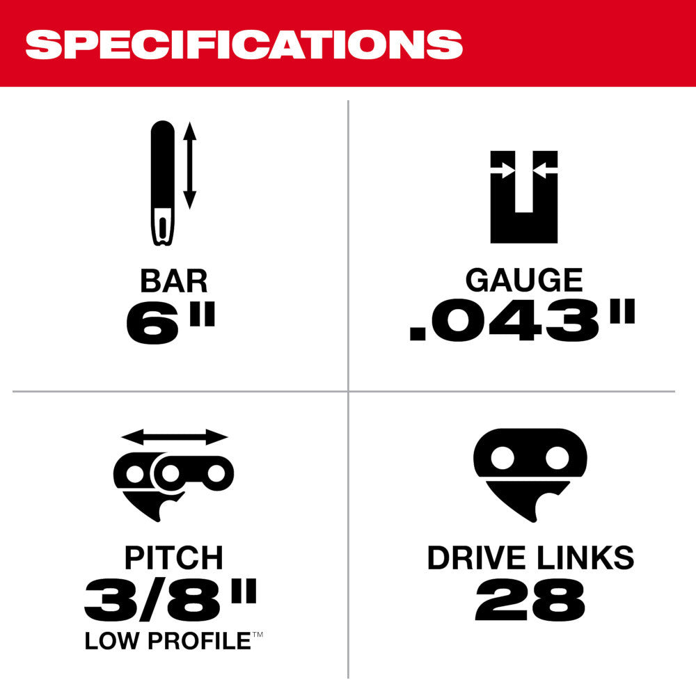 Milwaukee 49-16-2732 M12 FUEL HATCHET 6 Pruning Saw Replacement Chain