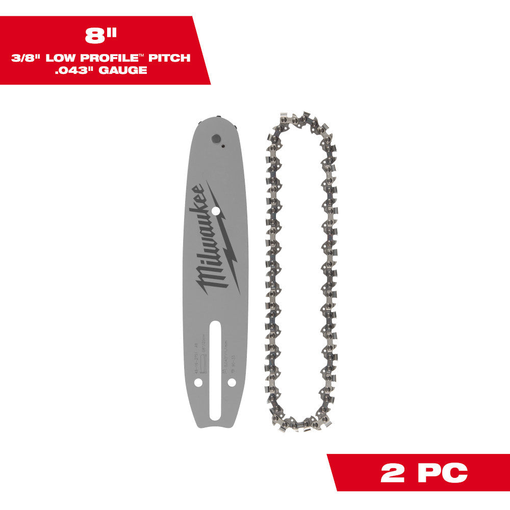 Milwaukee 8in Pruning Chainsaw Chain and Guide Bar Set
