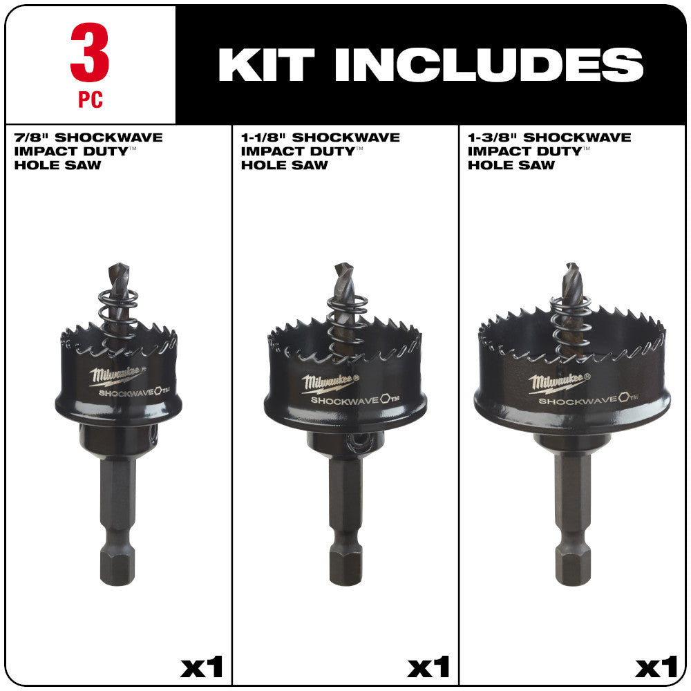 Milwaukee 49-22-4800 3pc SHOCKWAVE Impact Duty Thin Wall Hole Saw Set