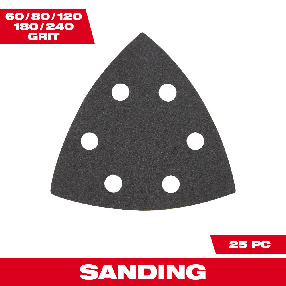 Milwaukee 49-25-2025 OPEN-LOK 25pc 3-1/2-inch Triangle Universal Fit Multi-Tool Oscillating Sanding Paper Set