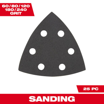 Milwaukee 49-25-2025 OPEN-LOK 25pc 3-1/2-inch Triangle Universal Fit Multi-Tool Oscillating Sanding Paper Set