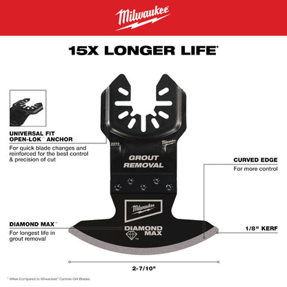 Milwaukee 49-25-2272 OPEN-LOK DIAMOND MAX Multi-Tool Oscillating Diamond Grit Grout Removal Blade