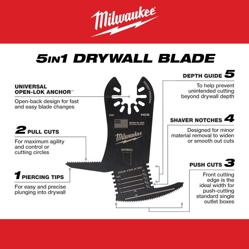 Milwaukee 49-25-2281 OPEN-LOK 5-IN-1 Drywall Blade