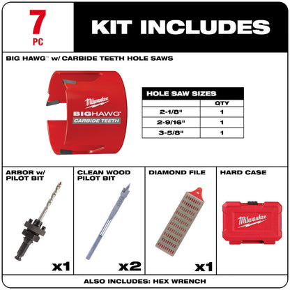 Milwaukee 49-56-9280 7 piece BIG HAWG Carbide Teeth Plumber's Hole Saw Kit