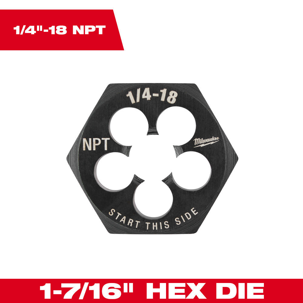 Milwaukee 1/4in-18 NPT SAE 1-7/16in Hex Threading Die
