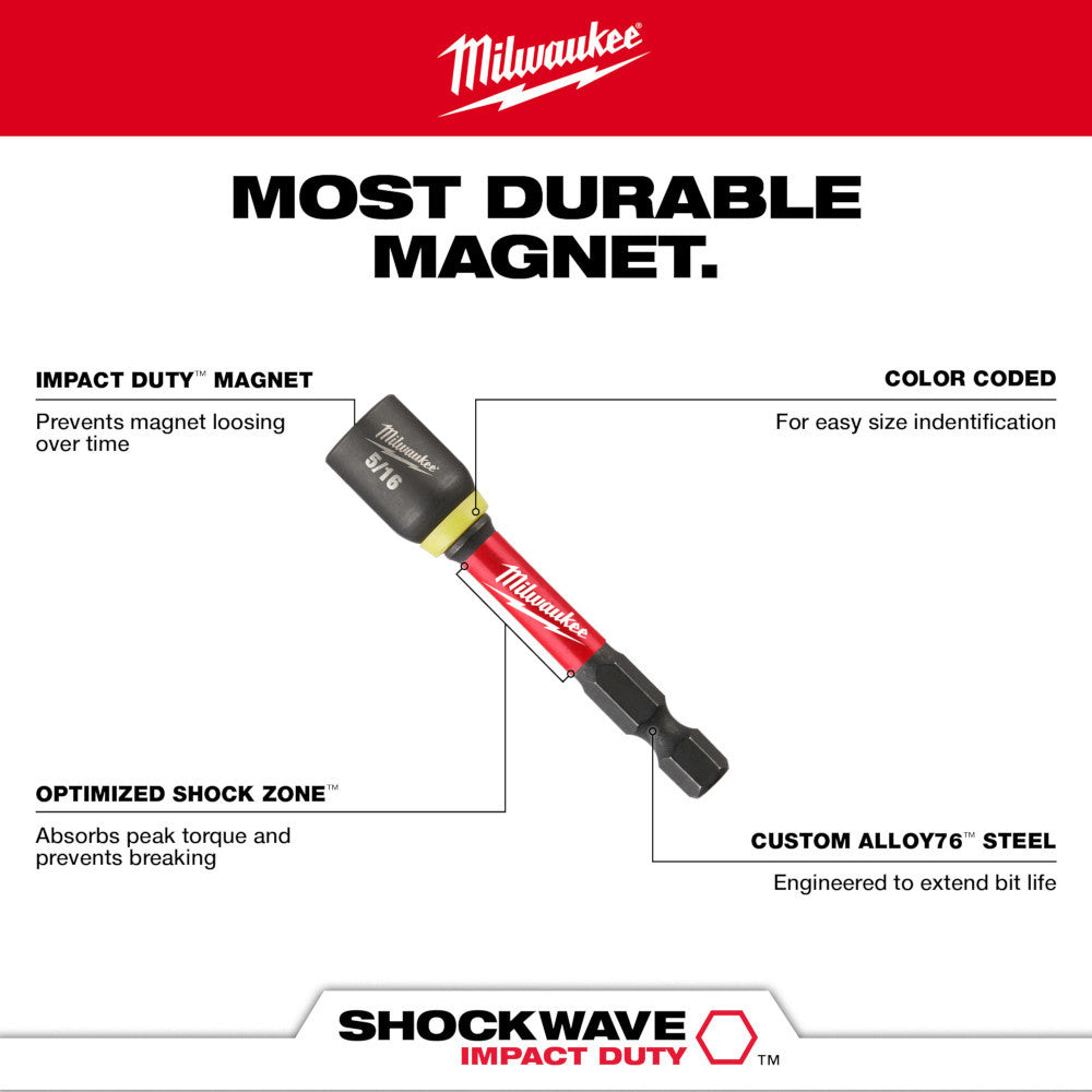 Milwaukee 49-66-4566 4pc 2-9/16 inch SHOCKWAVE Impact Duty Magnetic Nut Driver Set
