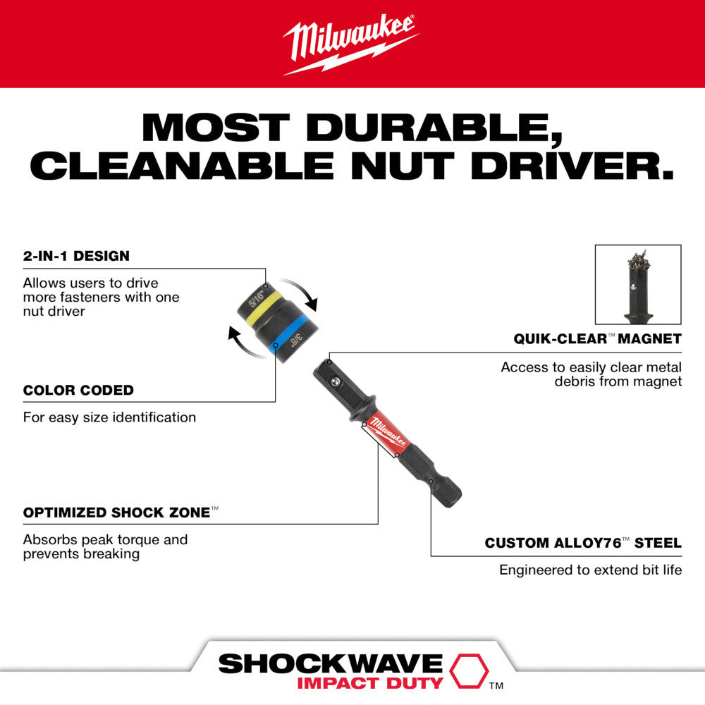 Milwaukee 49-66-4543 SHOCKWAVE Impact Duty 5/16 inch  and 3/8 inch  x 2-1/4 inch QUIK-CLEAR 2-in-1 Magnetic Nut Driver