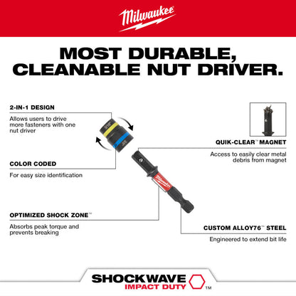Milwaukee 49-66-4543 SHOCKWAVE Impact Duty 5/16 inch  and 3/8 inch  x 2-1/4 inch QUIK-CLEAR 2-in-1 Magnetic Nut Driver