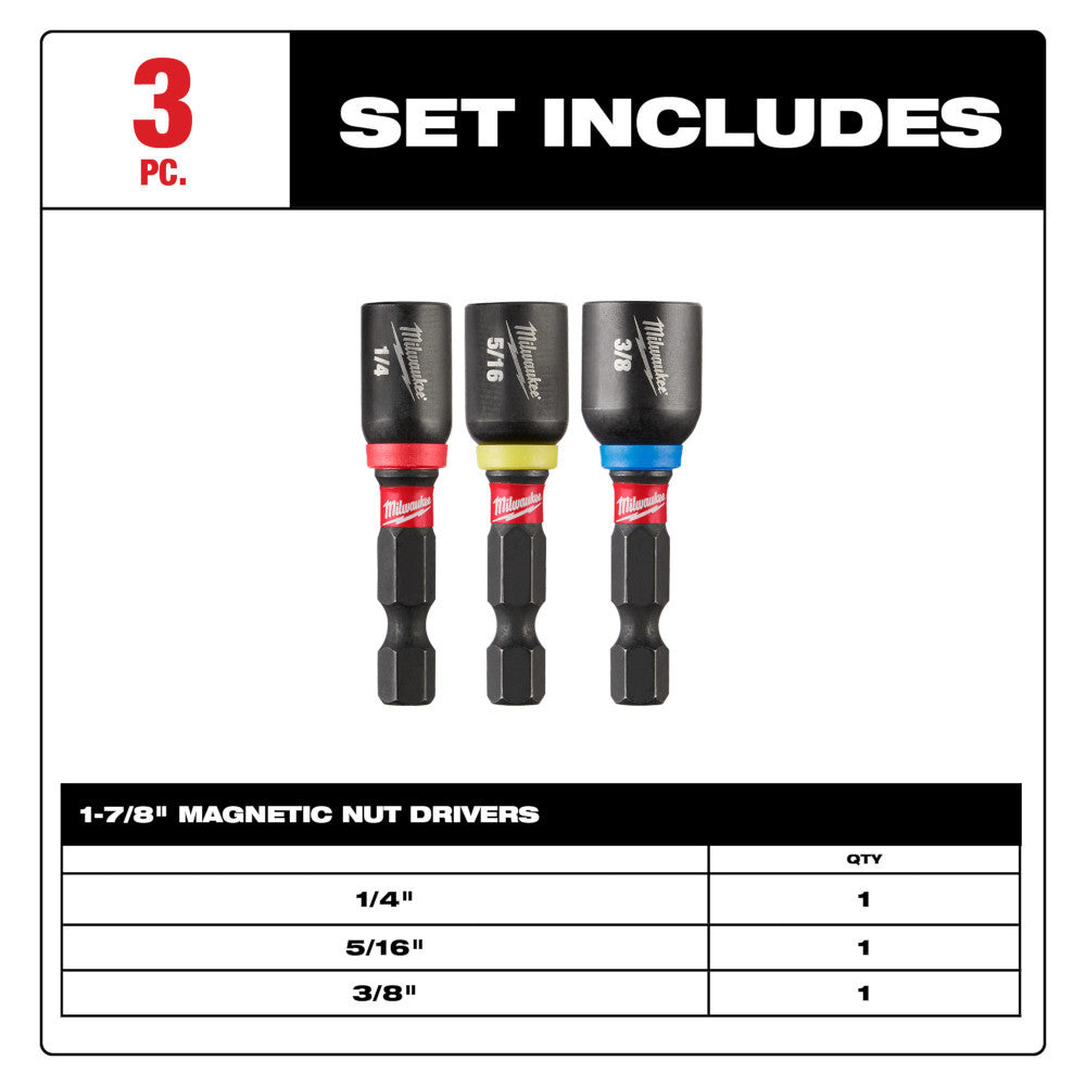 Milwaukee 49-66-4561 3pc 1-7/8 inch SHOCKWAVE Impact Duty Magnetic Nut Driver Set