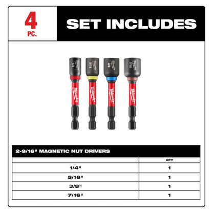 Milwaukee 49-66-4566 4pc 2-9/16 inch SHOCKWAVE Impact Duty Magnetic Nut Driver Set