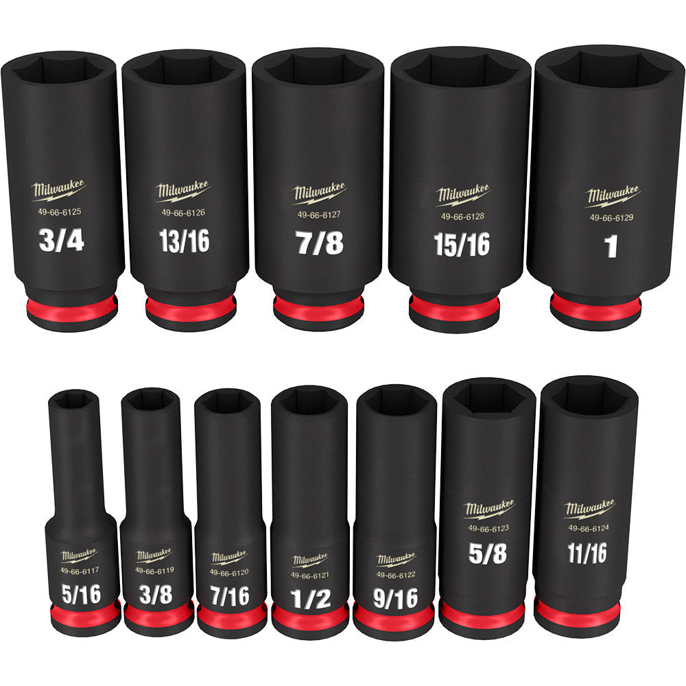 Milwaukee 49-66-7006 SHOCKWAVE Impact Duty 12pc 3/8 Inch SAE Deep 6 Point Socket Set