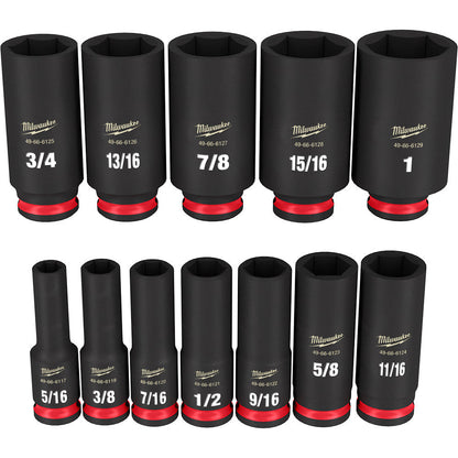 Milwaukee 49-66-7006 SHOCKWAVE Impact Duty 12pc 3/8 Inch SAE Deep 6 Point Socket Set