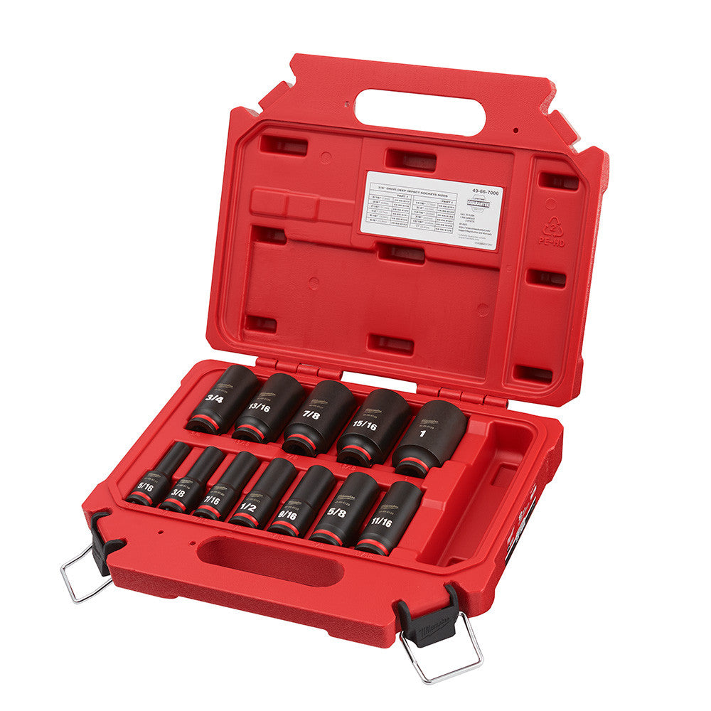 Milwaukee 49-66-7006 SHOCKWAVE Impact Duty 12pc 3/8 Inch SAE Deep 6 Point Socket Set