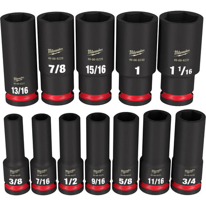 Milwaukee 49-66-7011 SHOCKWAVE Impact Duty 12pc 1/2 Inch SAE Deep 6 Point Socket Set