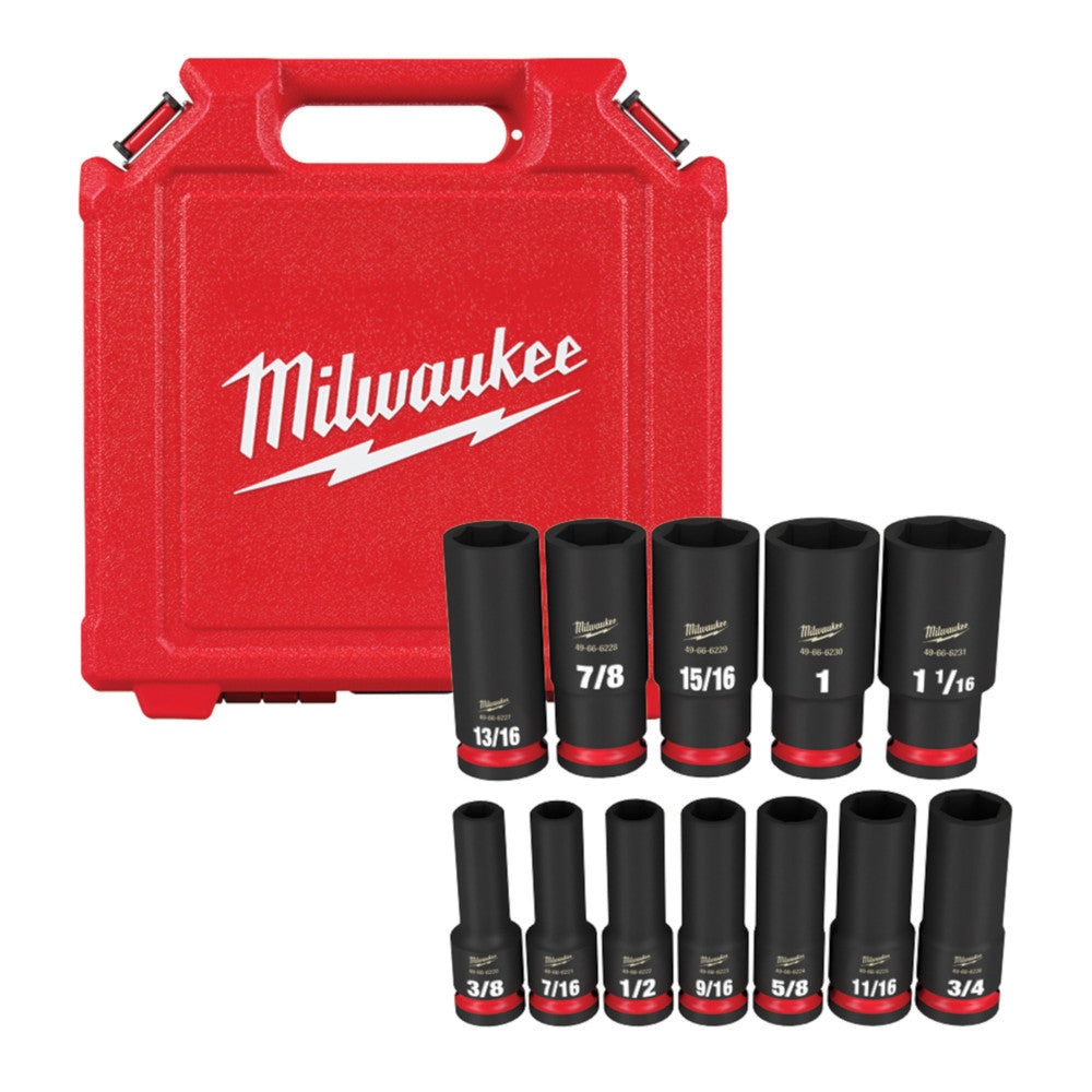 Milwaukee 49-66-7011 SHOCKWAVE Impact Duty 12pc 1/2 Inch SAE Deep 6 Point Socket Set