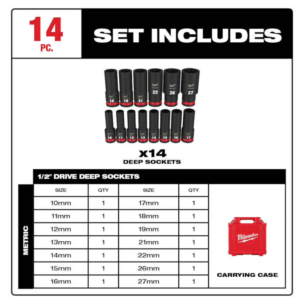 Milwaukee 49-66-7022 SHOCKWAVE 9 piece Impact Duty 1/2 inch SAE Deep 6 Point Socket Set
