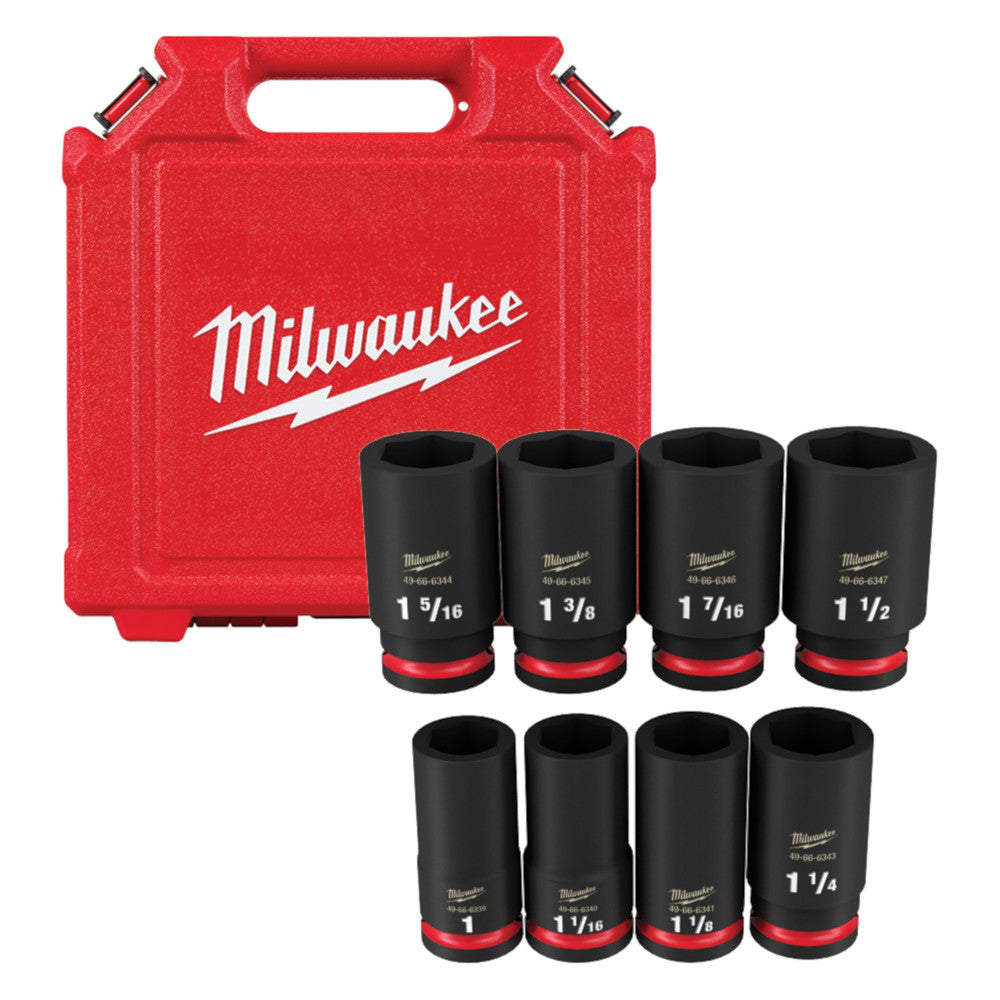 Milwaukee 49-66-7018 SHOCKWAVE Impact Duty 8pc 3/4 Inch SAE Deep 6 Point Socket Set