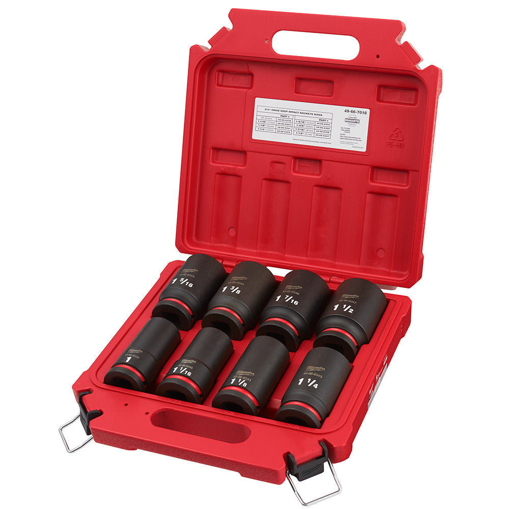 Milwaukee 49-66-7018 SHOCKWAVE Impact Duty 8pc 3/4 Inch SAE Deep 6 Point Socket Set