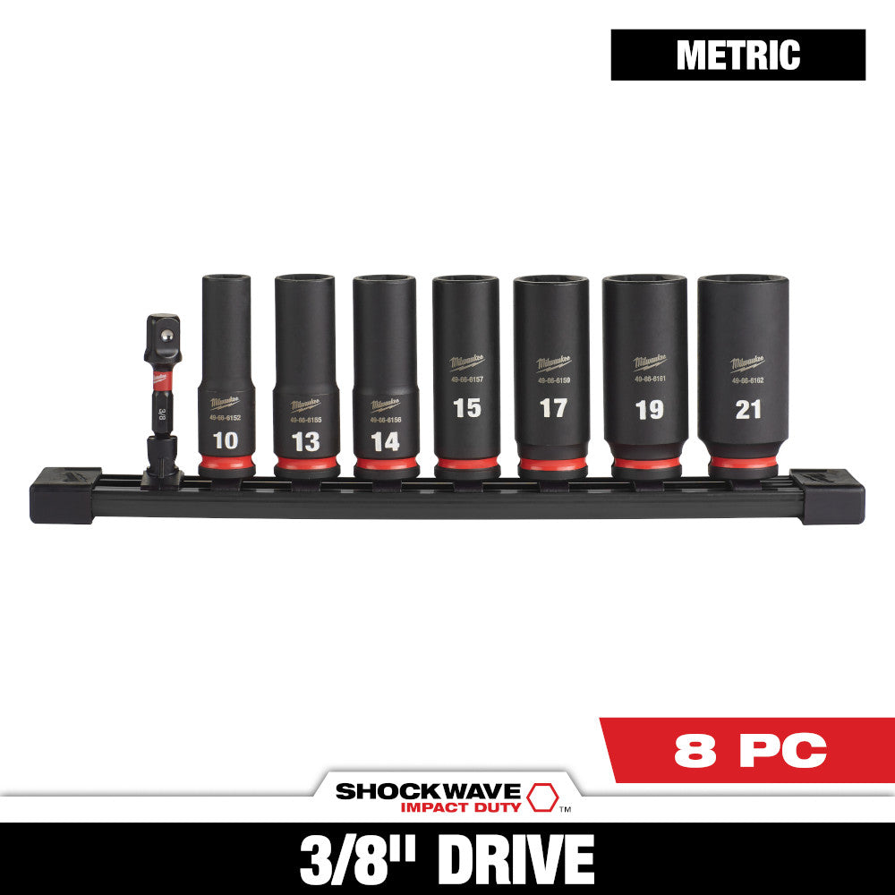 Milwaukee 8pc SHOCKWAVE Impact Duty 3/8in Drive Metric Deep 6 Point Socket Set