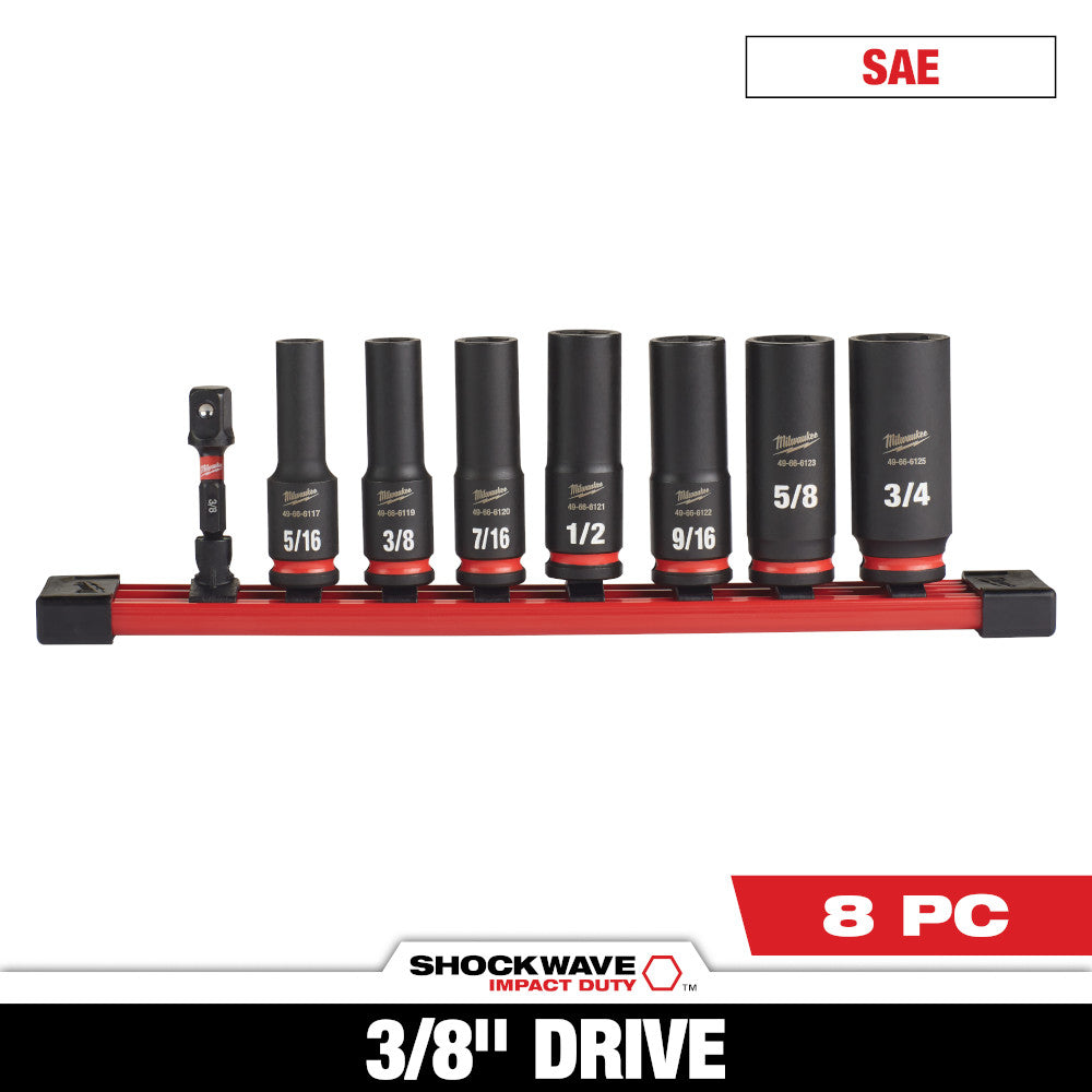 Milwaukee 8pc SHOCKWAVE Impact Duty 3/8in Drive SAE Deep 6 Point Socket Set