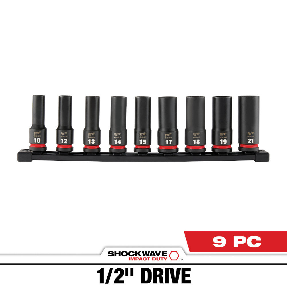 Milwaukee 49-66-7032 SHOCKWAVE Impact Duty 9pc 1/2 Inch Metric Deep 6 Point Socket Set