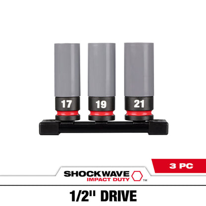 Milwaukee 49-66-7830 SHOCKWAVE Impact Duty 3pc 1/2 Inch Drive Metric Lug Nut Wheel Socket Set