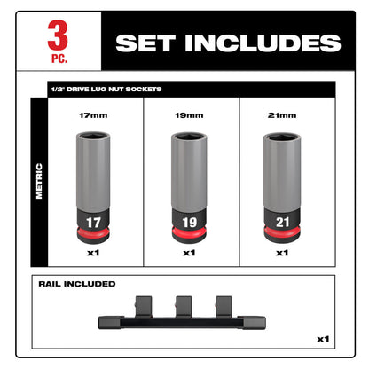Milwaukee 49-66-7830 SHOCKWAVE Impact Duty 3pc 1/2 Inch Drive Metric Lug Nut Wheel Socket Set