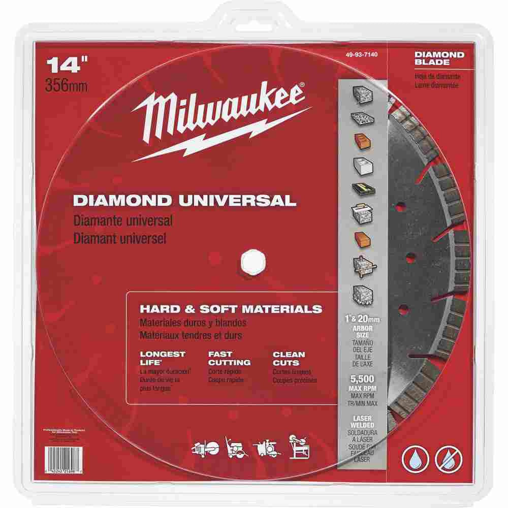 Milwaukee 49-93-7140 14 inch Diamond Universal Segmented Turbo Blade showing in packaging