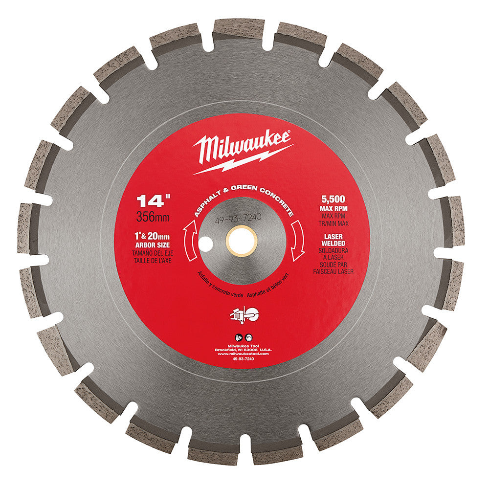 Milwaukee 49-93-7240 14 inch Diamond Asphalt  and Green Concrete Segmented Blade