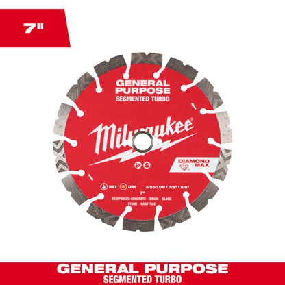 Milwaukee 49-93-9007 DIAMOND MAX General Purpose 7 inch Segmented Turbo Diamond Blade