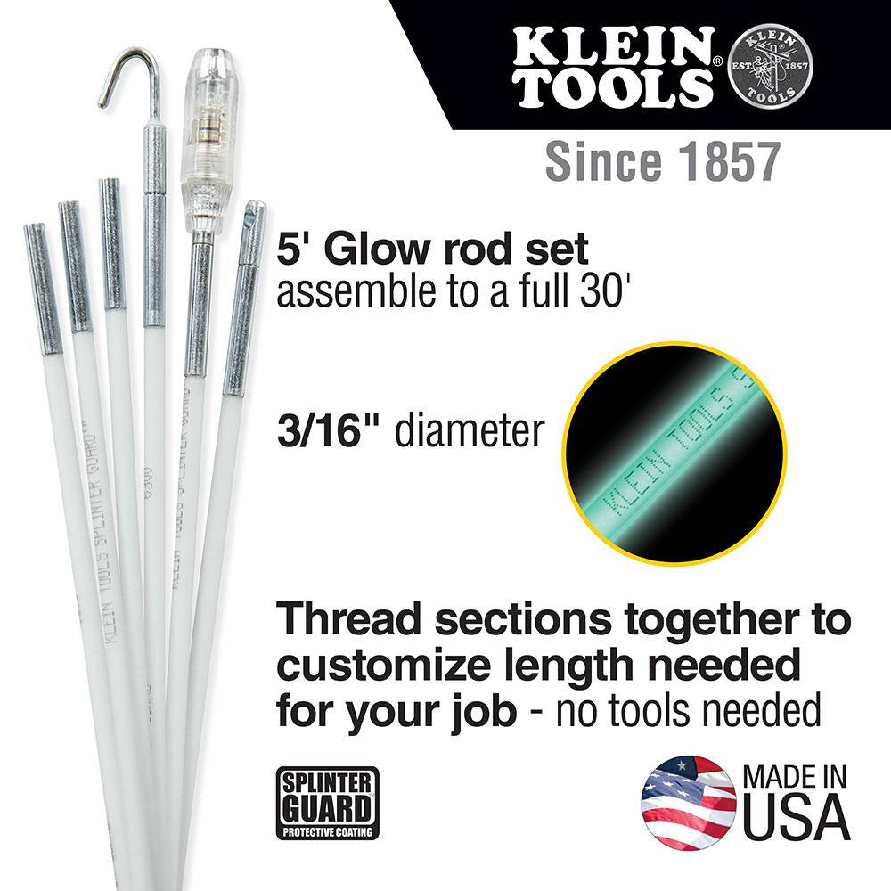 Klein Tools 56430 Splinter Guard 30' Mid-Flex Glow Rod Set