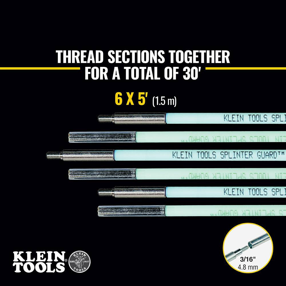 Klein Tools 56430 Splinter Guard 30' Mid-Flex Glow Rod Set