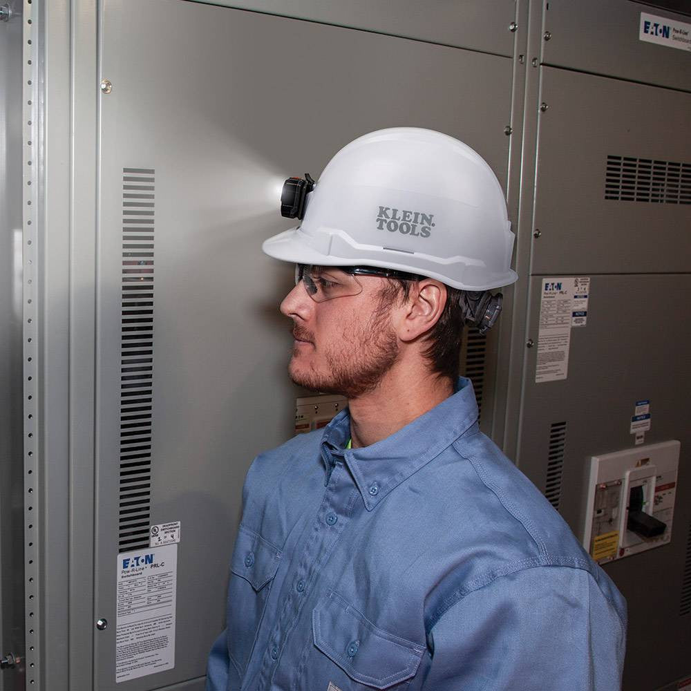 Klein Tools 60107RL White Non-Vented Cap Style Hard Hat with Rechargeable Headlamp