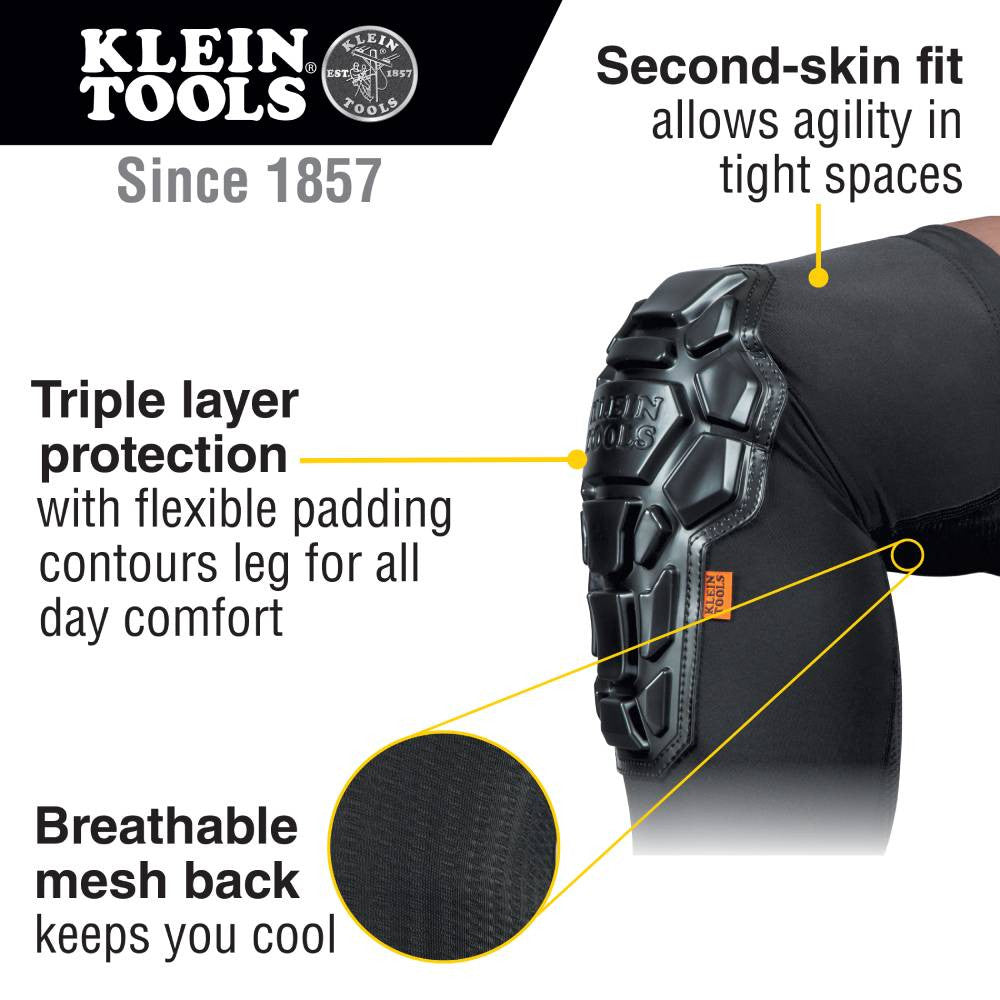 Klein Tools 60511 Heavy Duty Knee Pad Sleeves - M/L showing features of the knee pads