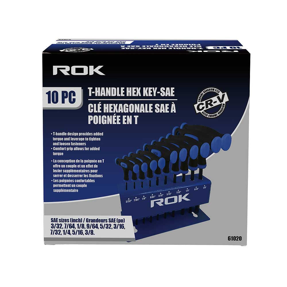 ROK 10pc SAE T-Handle Hex Key Set