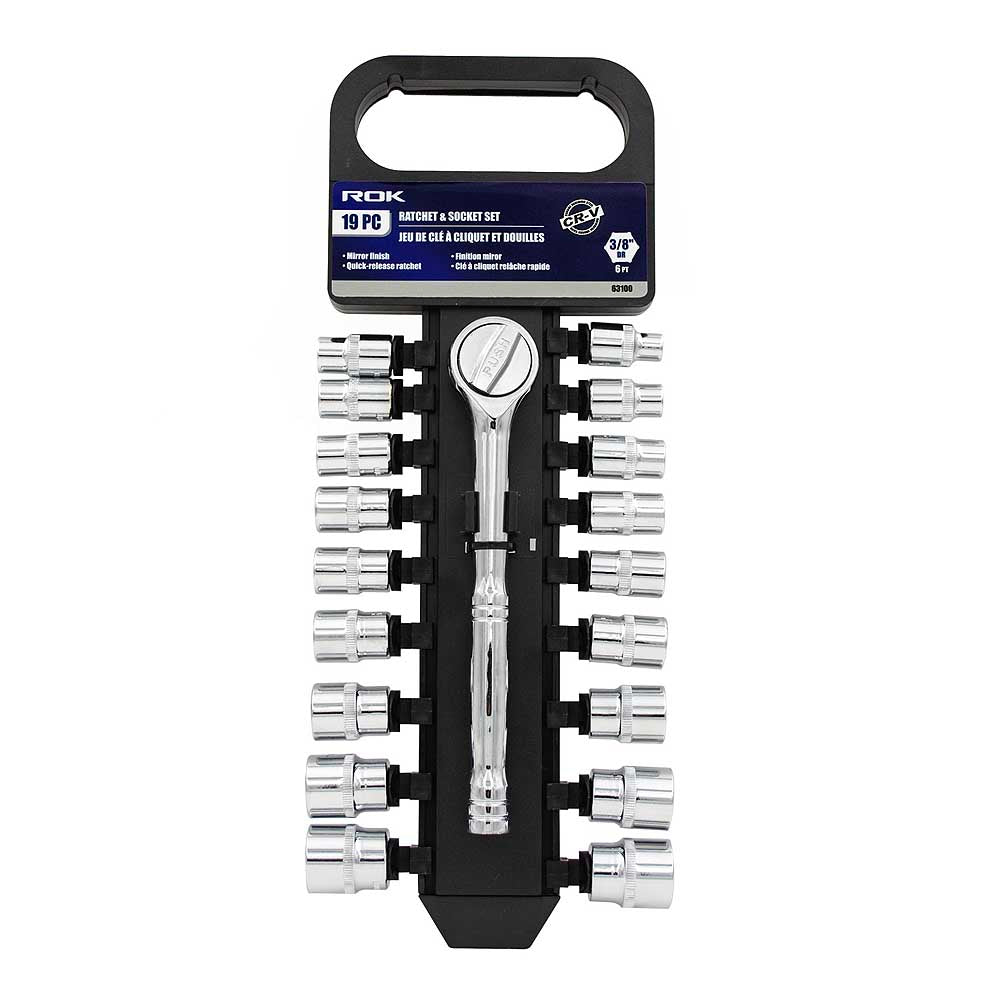 ROK 19pc 3/8in Ratchet Drive SAE/Metric Socket Set