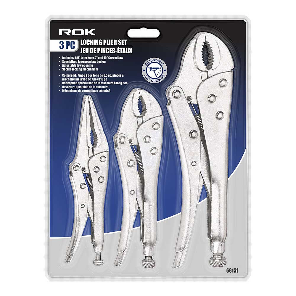 ROK 3pc Locking Pliers Set