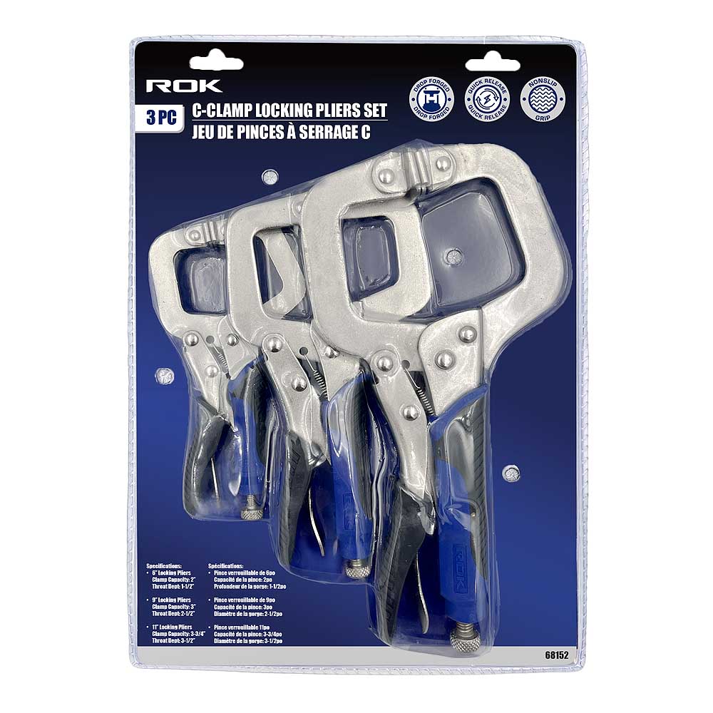 ROK 3pc Locking C-Clamp Plier Set