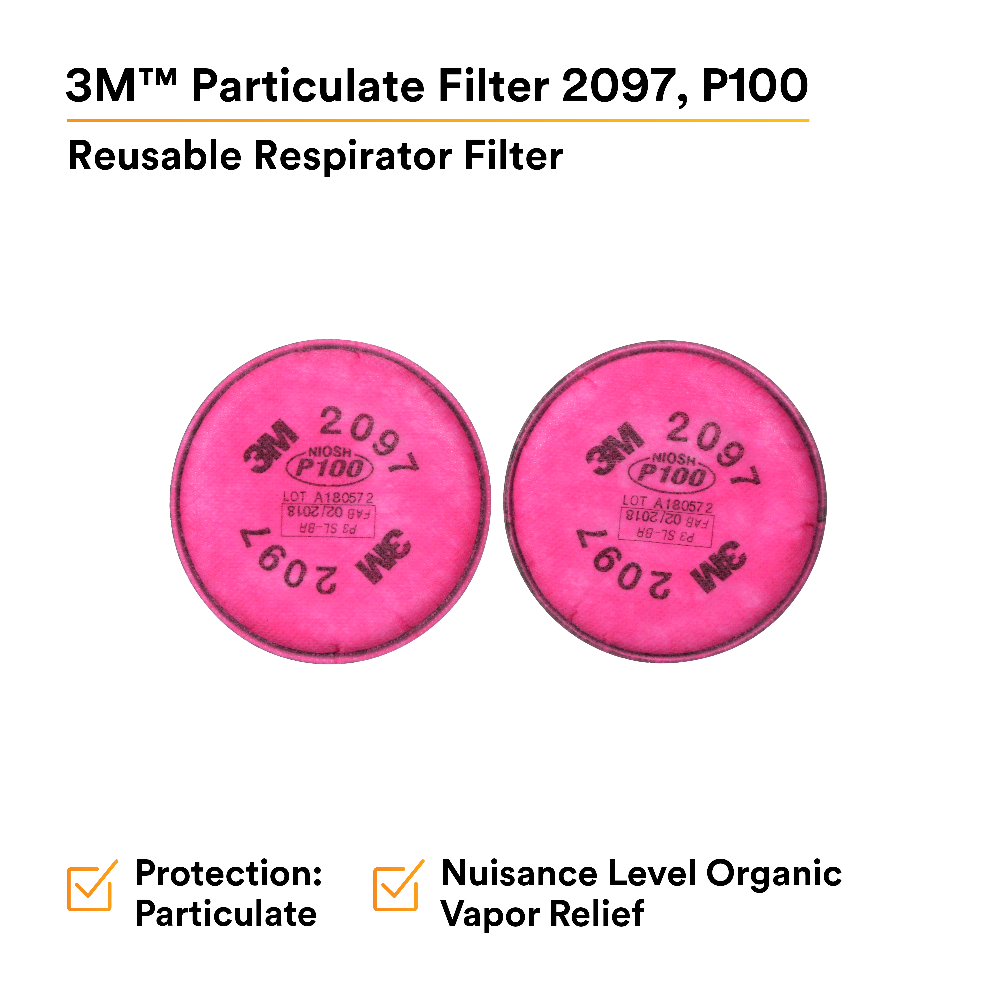 3M Particulate Filter 2097 P100 with Nuisance Level Organic Vapour Relief 50 Pairs-Case