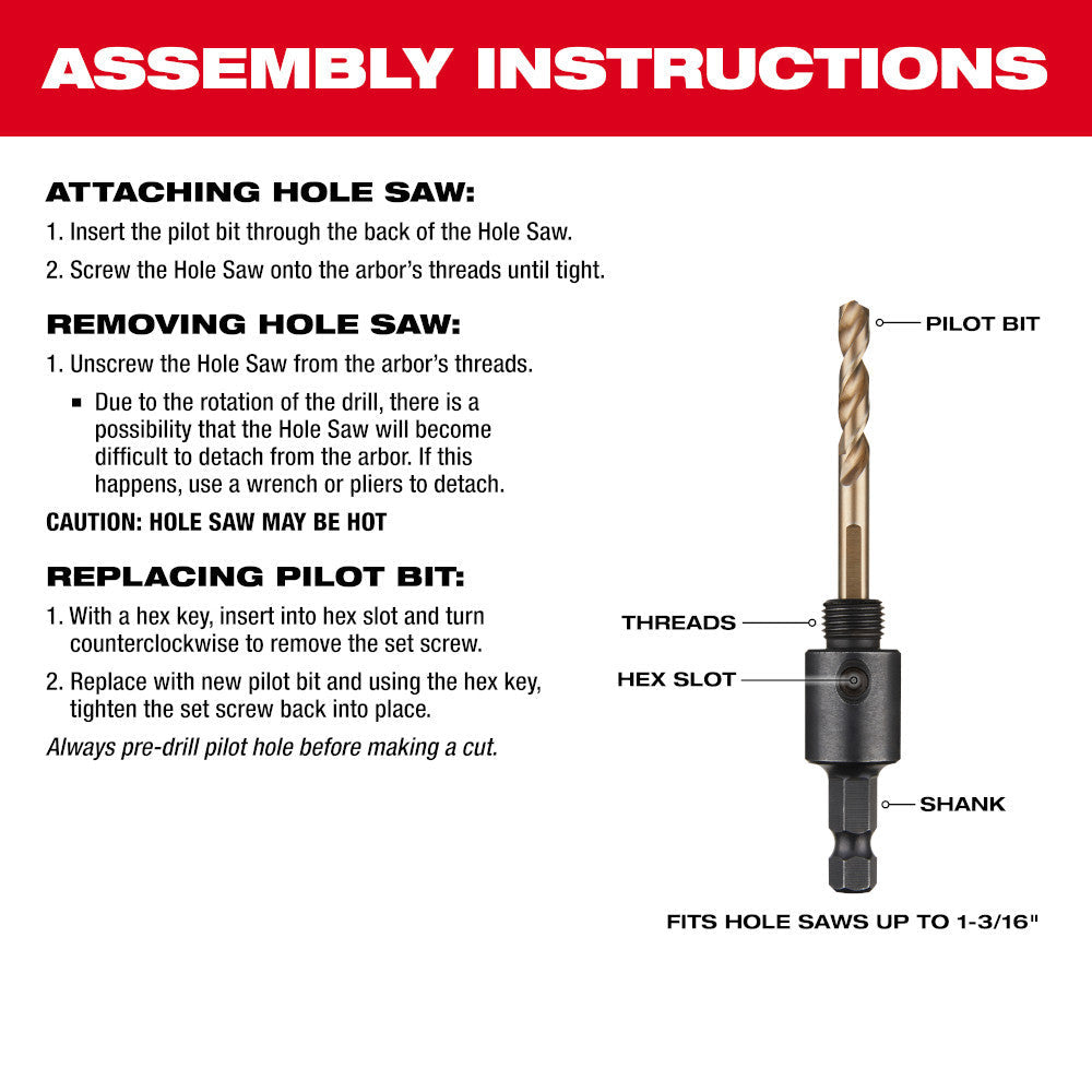 Milwaukee 49-56-7010 3/8 inch Small Thread Hole Saw Arbor