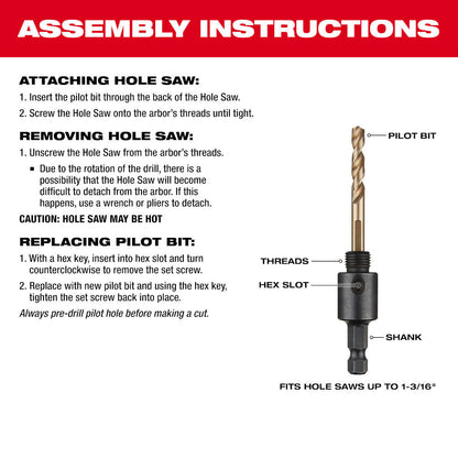 Milwaukee 49-56-7010 3/8 inch Small Thread Hole Saw Arbor