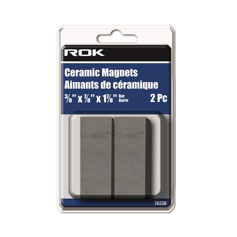 ROK 70236 3/8 Inch x 7/8 Inch x 1-7/8 Inch Ceramic Magnet Bars - 2pk