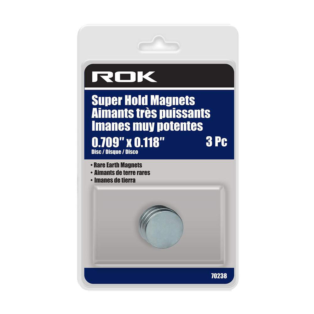ROK 70238 0.709 Inch x 0.118 Inch Super Hold Disc Magnets - 3pk