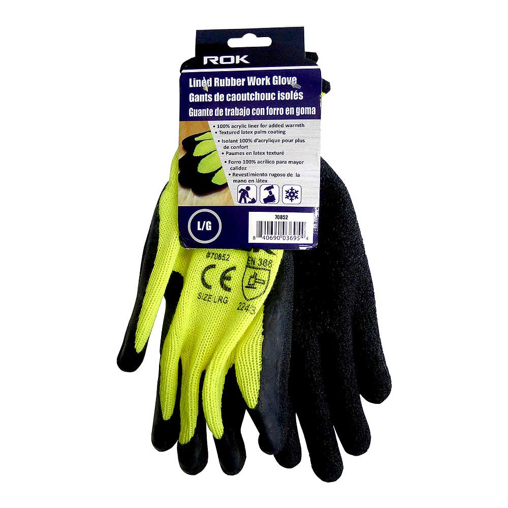 ROK Hi-Vis Lined Latex Coated Winter Work Gloves